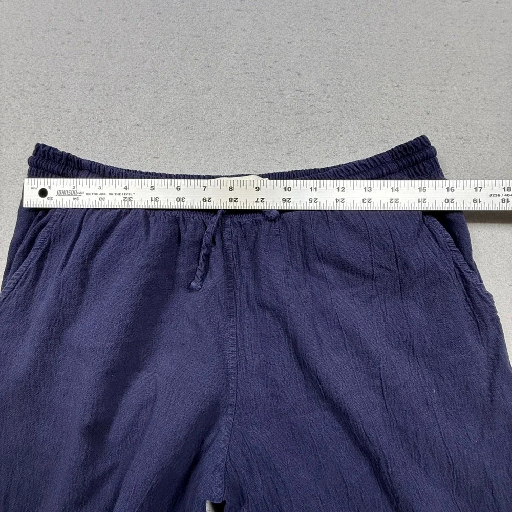 OFY Mens Navy Blue Tencel Cotton Drawstring Elastic Waist Casual Pants Large
